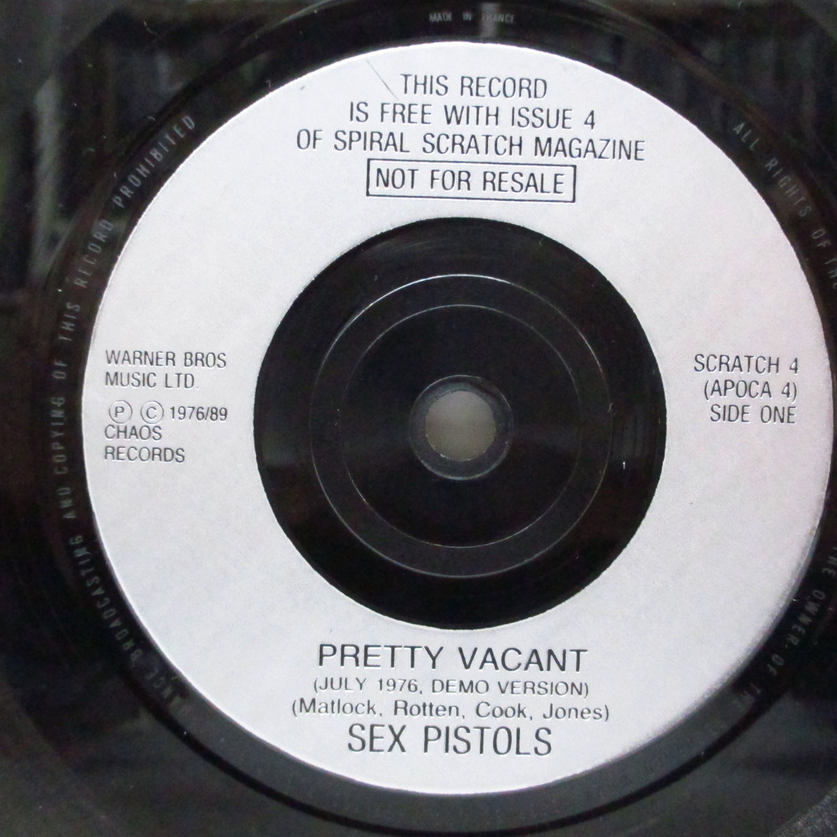 SEX PISTOLS (セックス・ピストルズ) - Pretty Vacant (UK '89「スパイラルスクラッチ誌」のオマケ 7") '76年7月録音のデモバージョン !