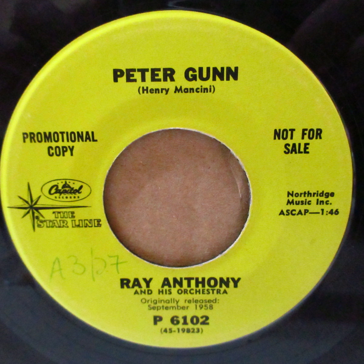 RAY ANTHONY & His Orchestra (レイ・アンソニー楽団) - Peter Gunn / Dragnet (US 70's 再発プロモ「黄緑ラベ」カップリング7インチ)TVドラマ・テーマ名曲!
