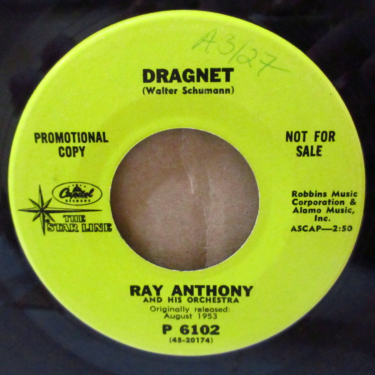 RAY ANTHONY & His Orchestra (レイ・アンソニー楽団) - Peter Gunn / Dragnet (US 70's 再発プロモ「黄緑ラベ」カップリング7インチ)TVドラマ・テーマ名曲!