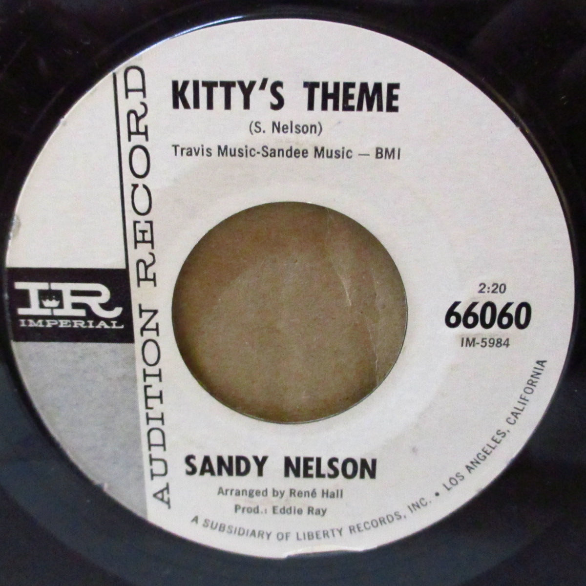 SANDY NELSON (サンディ・ネルソン) - Teen Beat '65 / Kitty's Theme (US '64 プロモ・白ラベ7インチ)デビュー曲のリメイク!