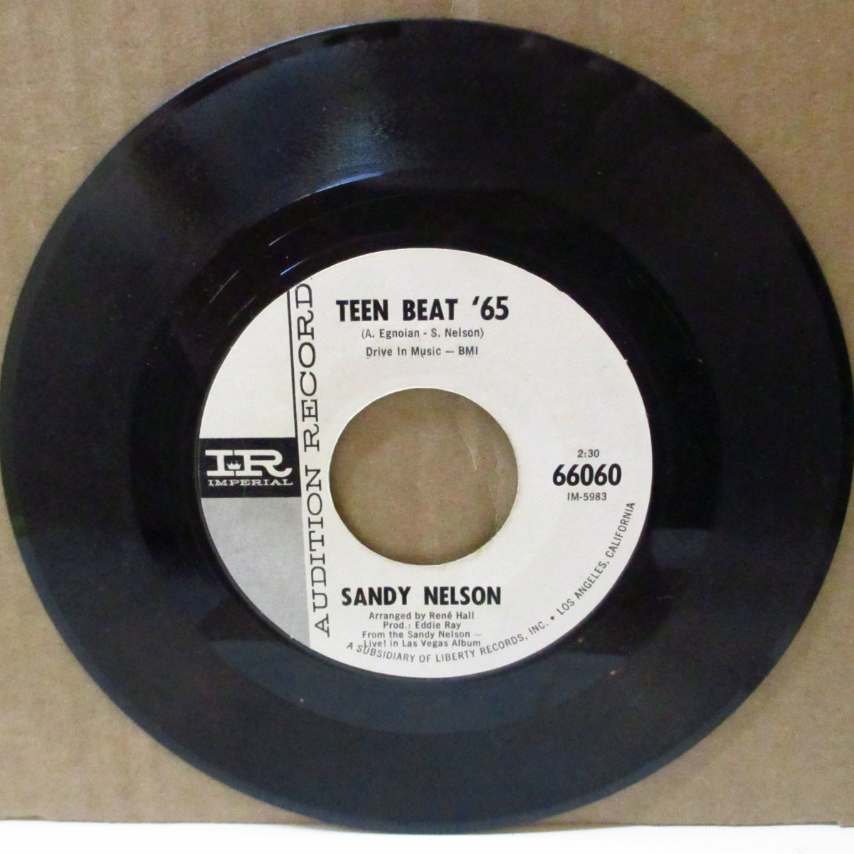 SANDY NELSON (サンディ・ネルソン) - Teen Beat '65 / Kitty's Theme (US '64 プロモ・白ラベ7インチ)デビュー曲のリメイク!