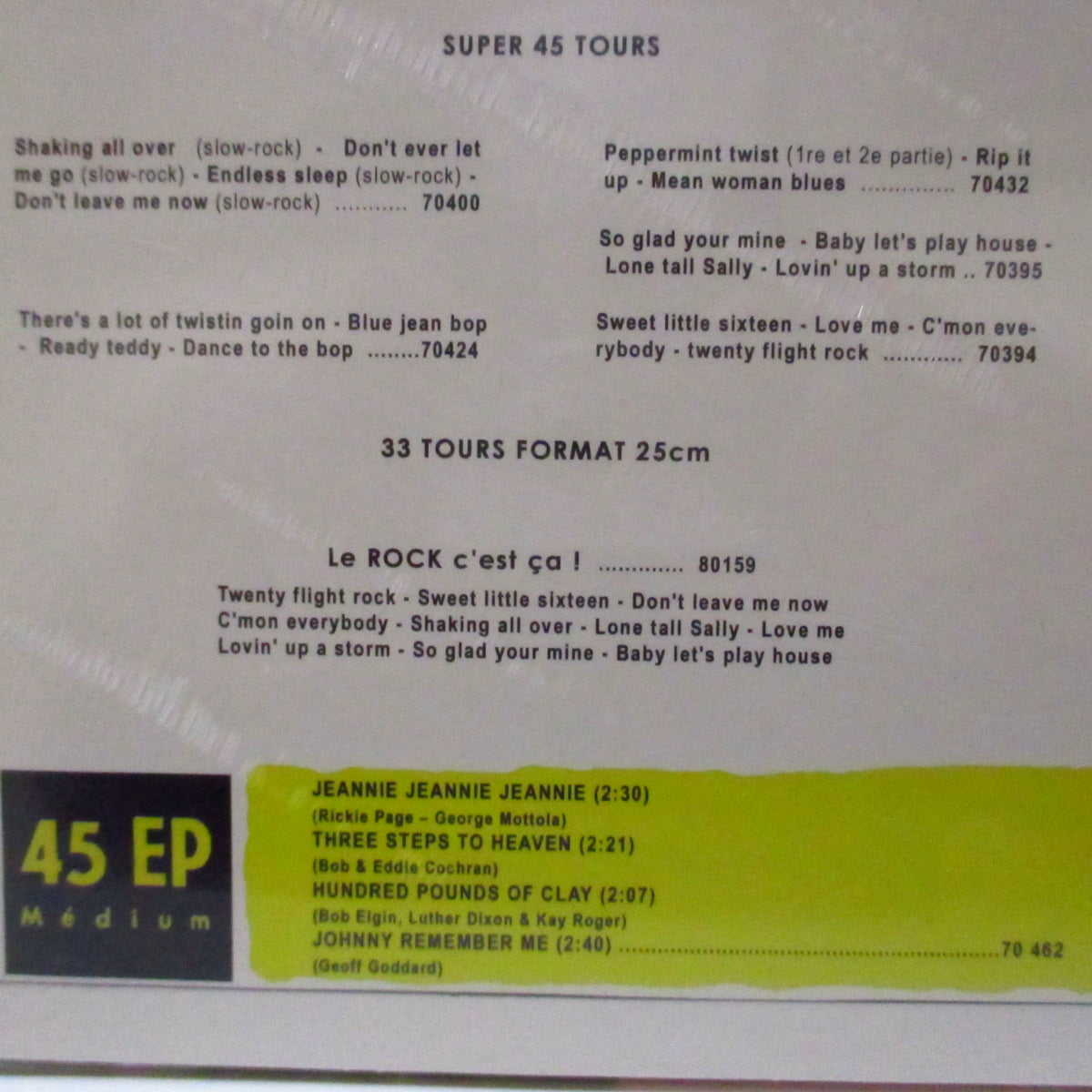 VINCE TAYLOR & PLAYBOYS (ヴィンス・テイラー) - Jeannie Jeannie Jeannie +3 (フランス '13 再発ジャケ付き4曲入り7インチEP/廃盤 Newシールド未発表セッションカバー収録。