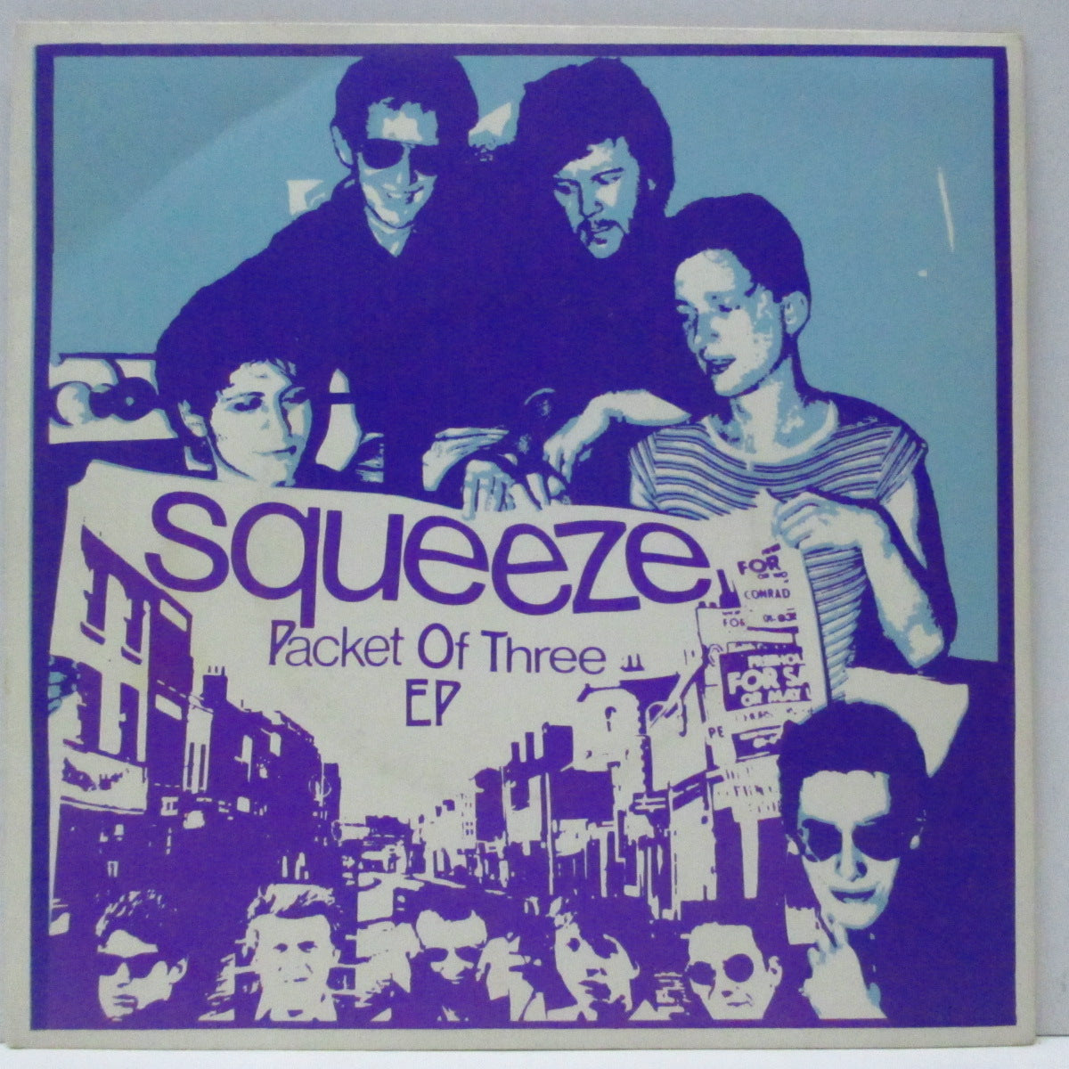 SQUEEZE (スクイーズ) - Packet Of Three EP (UK '79 再発 7"/「青/紫」光沢固紙ジャケ) オリジナル盤とはジャケ違い!
