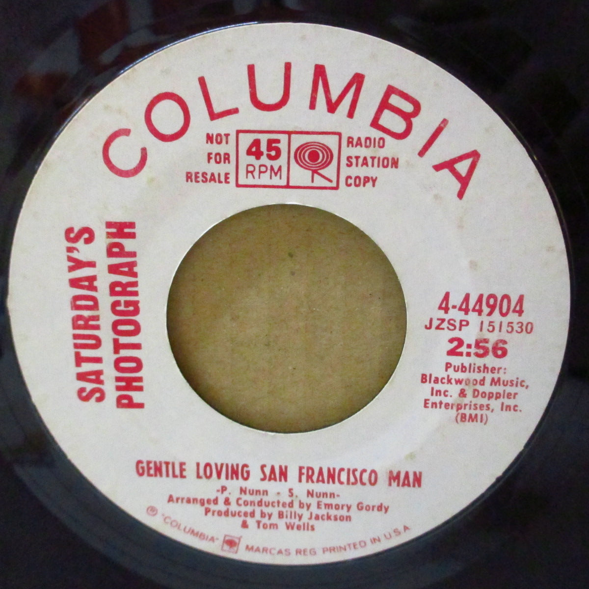 SATURDAY'S PHOTOGRAPH (サタデイズ・フォトグラフ) - Gentle Loving San Francisco Man (US '69 プロモ・両面同曲7インチ)姉妹デュオ、ドリーミー・ソフトロック!