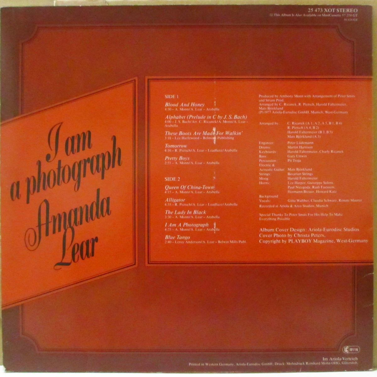 AMANDA LEAR (アマンダ・リア) - I Am A Photograph (ドイツ '77 再発品番「25473 XO」ステレオ LP+インナー、ヌードポスター) デビューアルバム!
