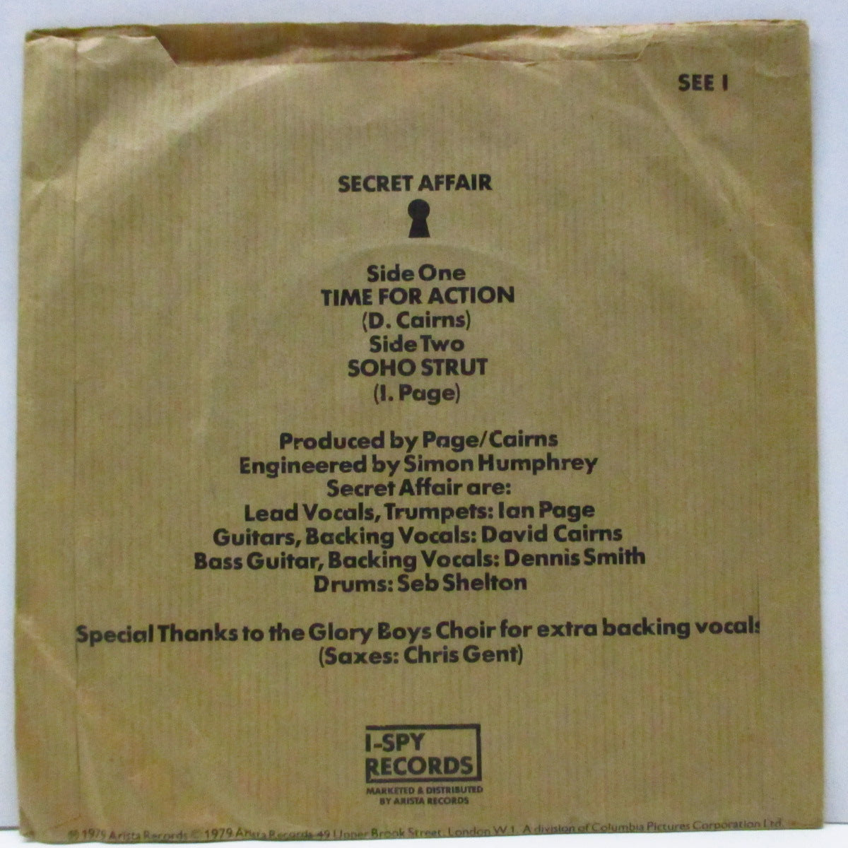 SECRET AFFAIR (シークレット・アフェア) - Time For Action (UK オリジナル「紙ラベ」7"/初回「茶色の紙袋」ジャケ) '79年ファースト!