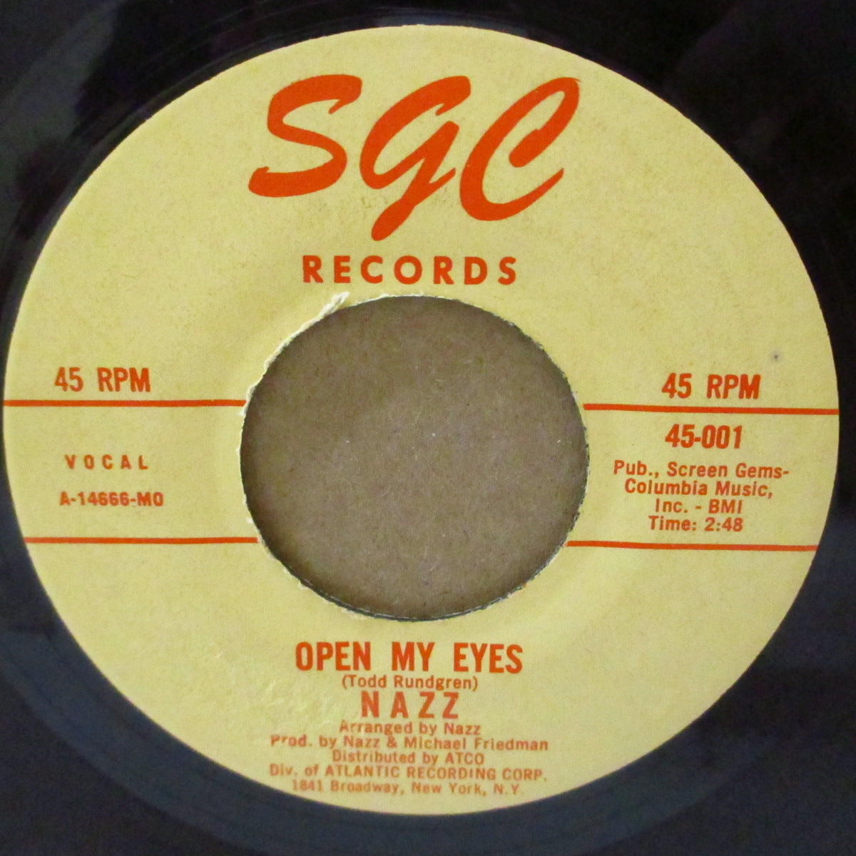 NAZZ (ナッズ) - Open My Eyes / Hello It's Me (US '68 オリジナル「赤ライン入りクリーム・ラべ ver」7インチ )トッド・ラングレン両面大名曲!
