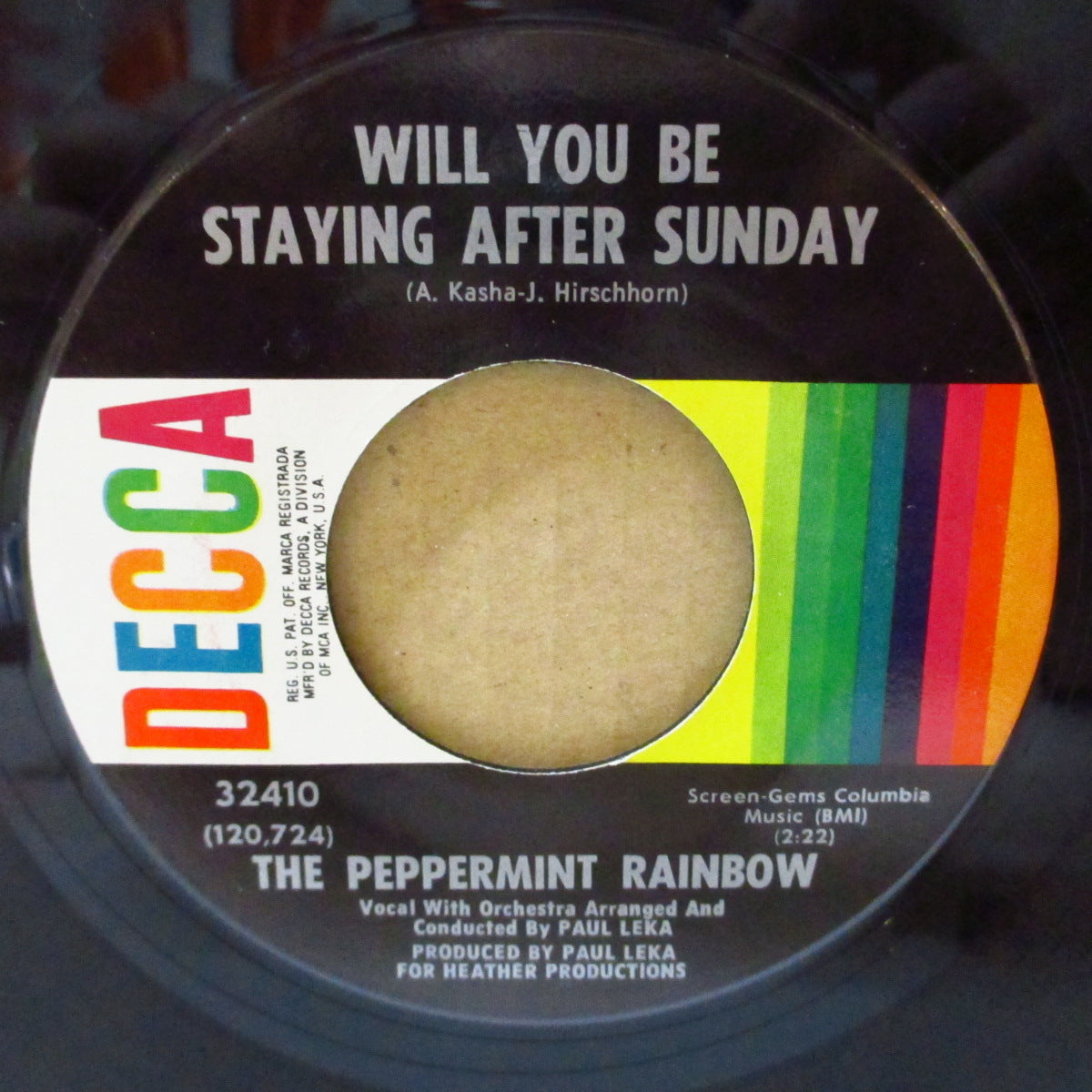 PEPPERMINT RAINBOW, THE (ザ・ペパーミント・レインボウ) - Will You Be Staying After Sunday (US '68 オリジナル7インチ)サンシャイン・ポップ名曲!