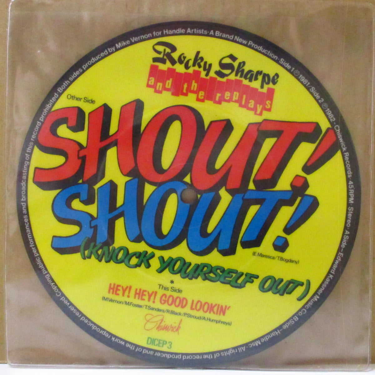 ROCKY SHARPE & THE REPLAYS (ロッキー・シャープ&ザ・リプレイズ) - Shout! Shout! (UK 限定ピクチャー 7インチ+PVC)