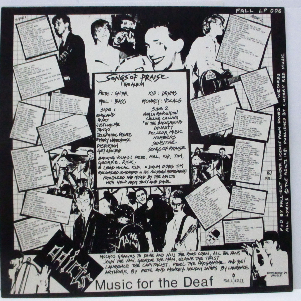 ADICTS, THE (ジ・アディクツ) - Songs Of Praise (UK '85 再発 LP+「モンキー」ジャケ/FALL L 006)