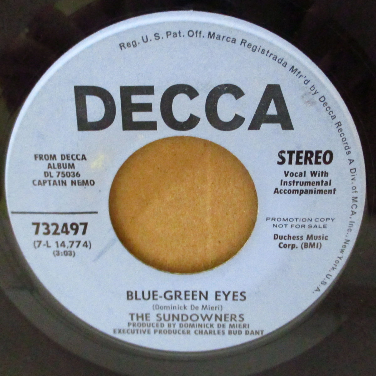 SUNDOWNERS, THE (ザ・サンダウナーズ) - Blue - Green Eyes (US '69 プロモ青ラベ・ステレオ 7インチ)The WHO 直系MODガレージ・ビート!