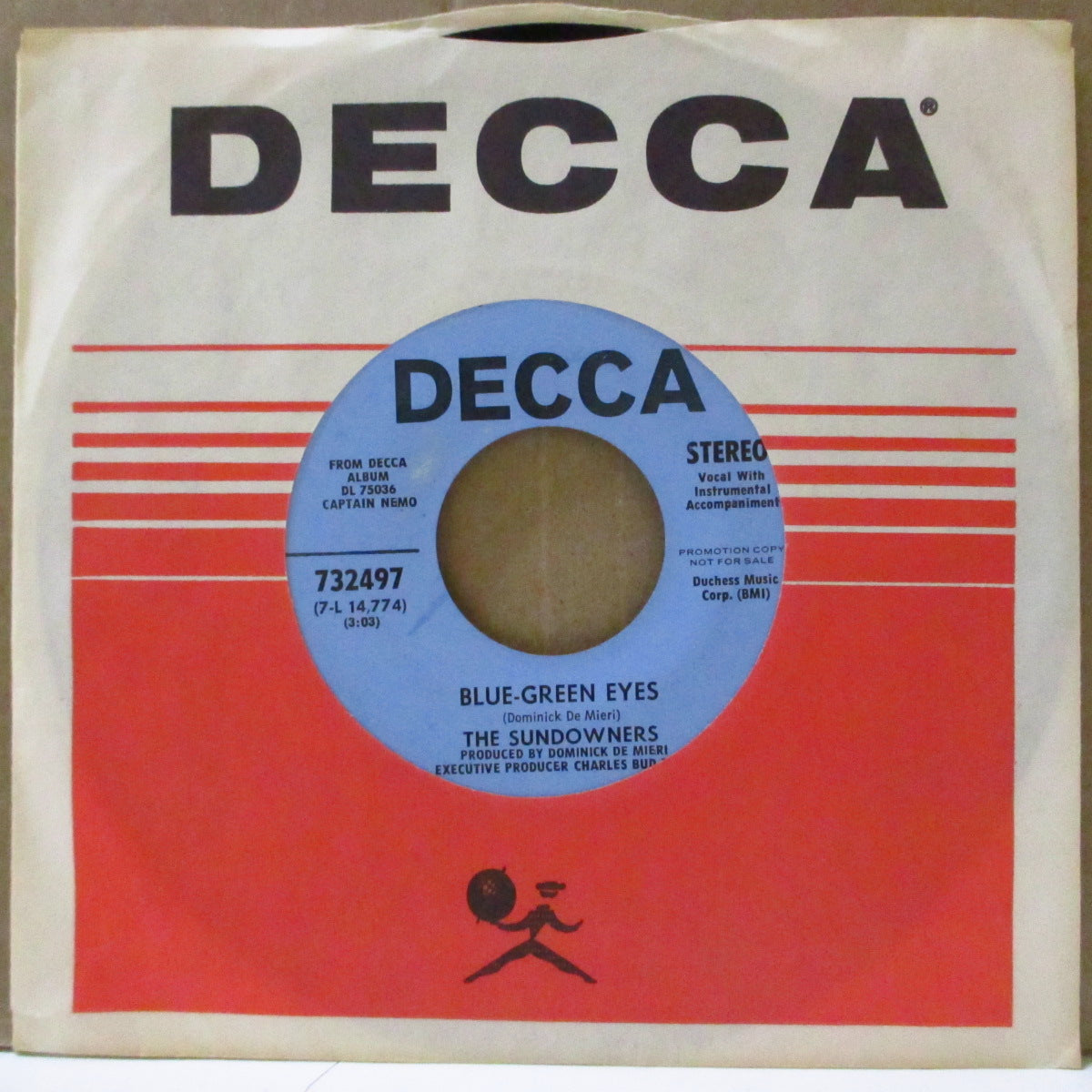 SUNDOWNERS, THE (ザ・サンダウナーズ) - Blue - Green Eyes (US '69 プロモ青ラベ・ステレオ 7インチ)The WHO 直系MODガレージ・ビート!