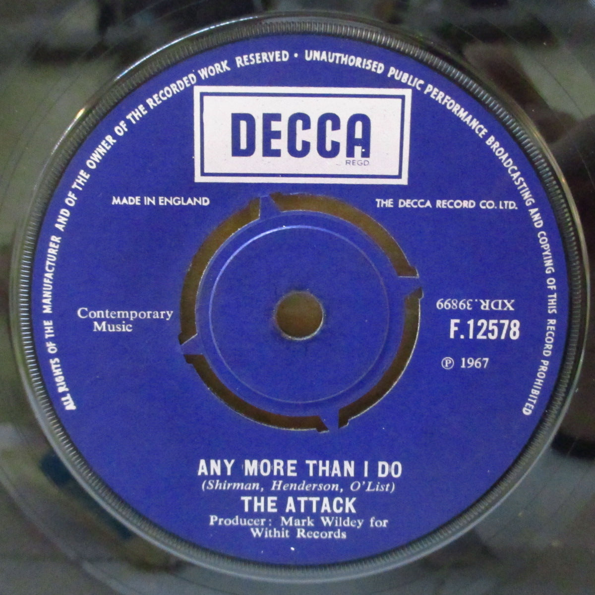 ATTACK, THE (ジ・アタック) - Any More Than I Do (UK '67 オリジナル7インチ+カンパニースリーブ)英国アップテンポMODフリークビート大名曲!