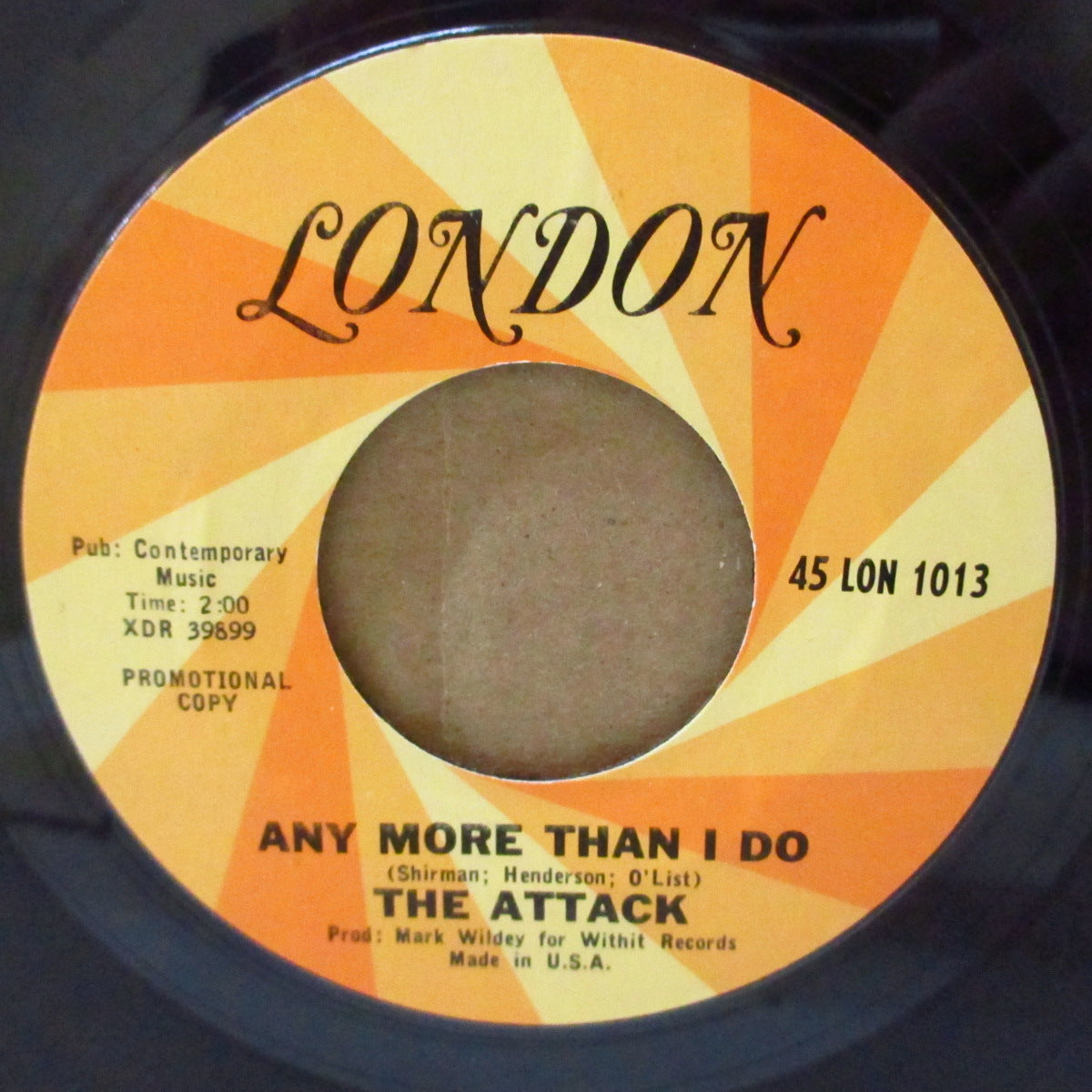 ATTACK, THE (ジ・アタック) - Any More Than I Do (US '67 プロモ・ラベ7インチ +カンパニー・スリーブ)英国アップテンポMODフリークビート大名曲!
