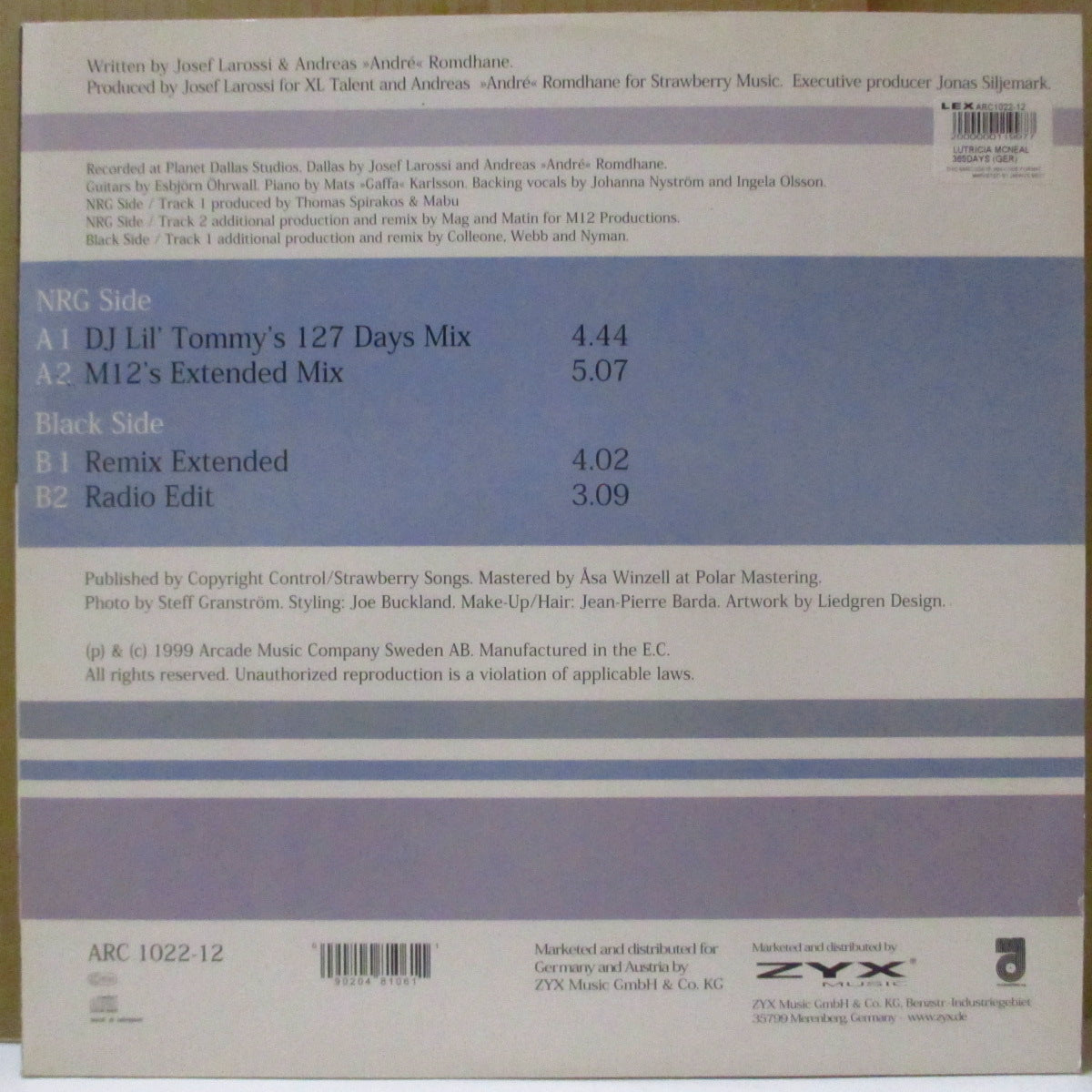 LUTRICIA MCNEAL (ルトリシア・マクニール) - 365 Days Remixes (German '99 オリジナル4バージョン収録33回転 12インチ)
