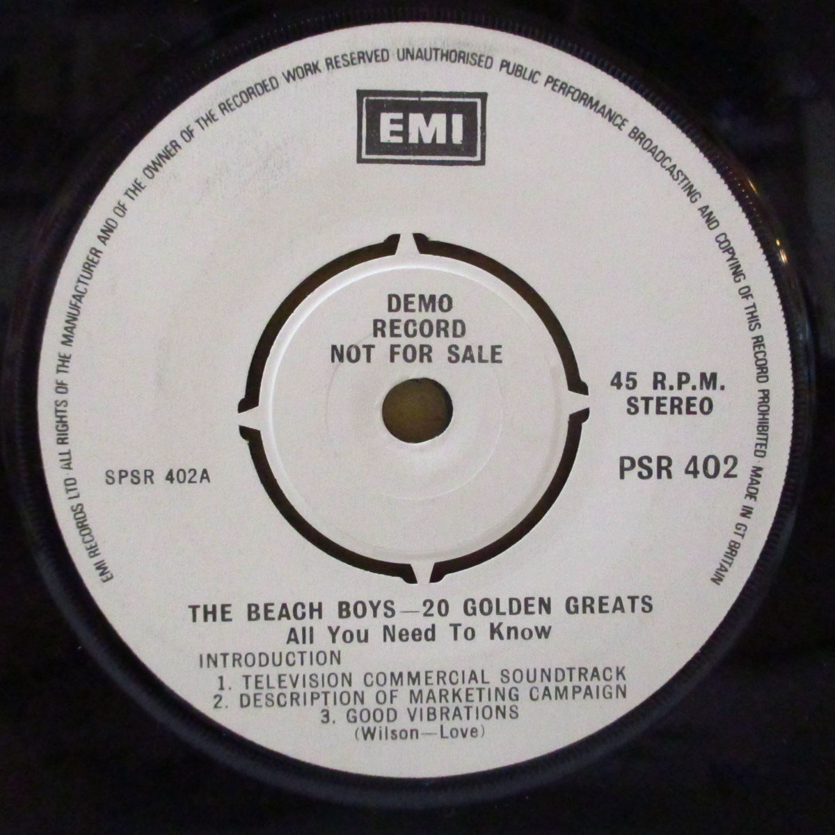 BEACH BOYS (ビーチ・ボーイズ) - 20 Golden Greats. All You Need To Know (UK '76 プロモ4曲入り「ラウンドセンター」 7インチ)