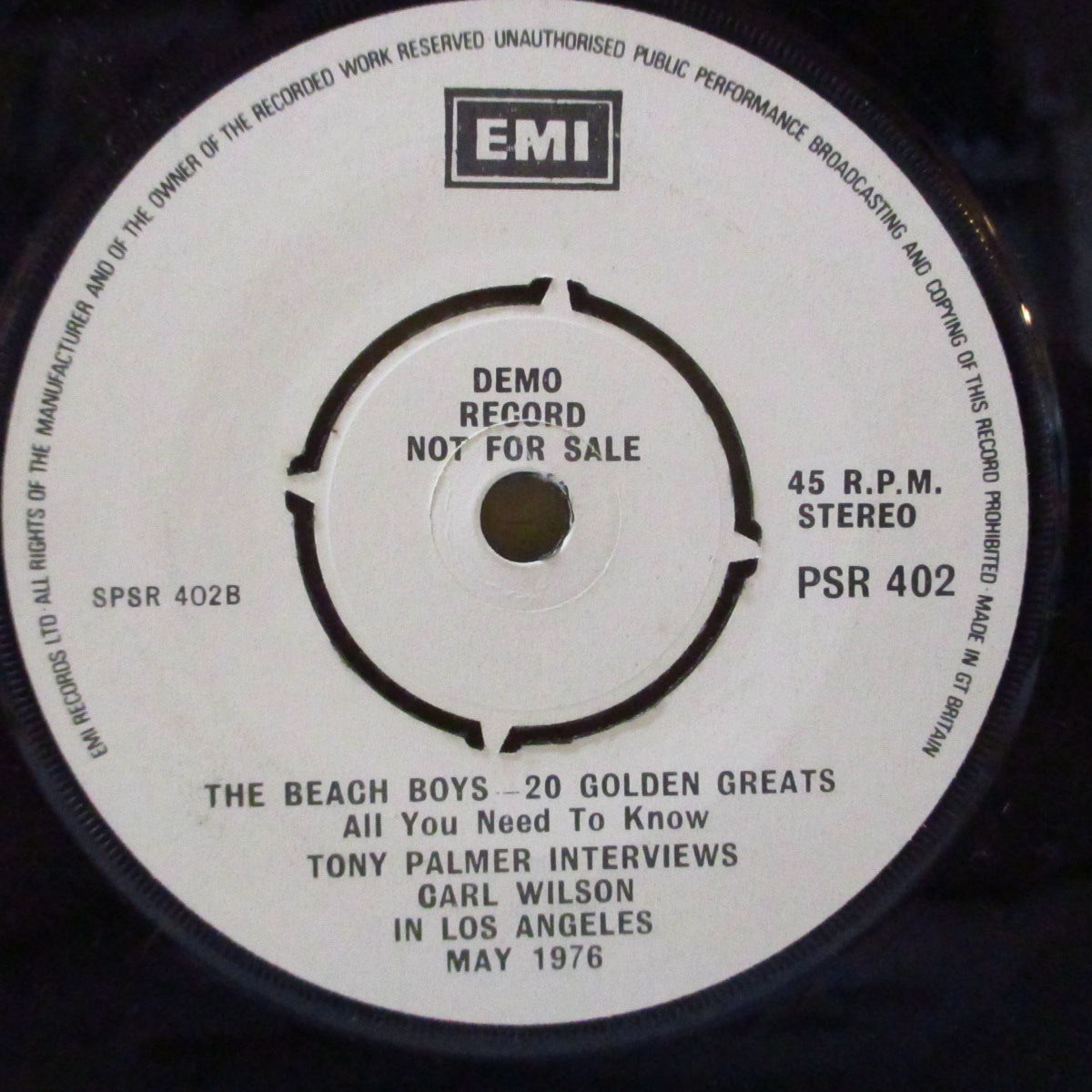 BEACH BOYS (ビーチ・ボーイズ) - 20 Golden Greats. All You Need To Know (UK '76 プロモ4曲入り「ラウンドセンター」 7インチ)