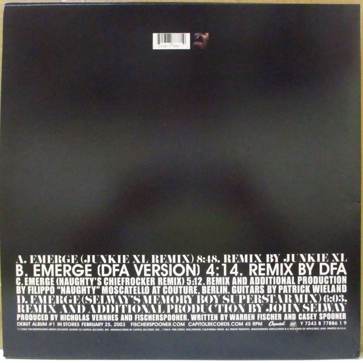 FISCHERSPOONER (フィッシャースプーナー) - Emerge (US '02 オリジナル 2x12インチ/エンボス光沢ジャケ)
