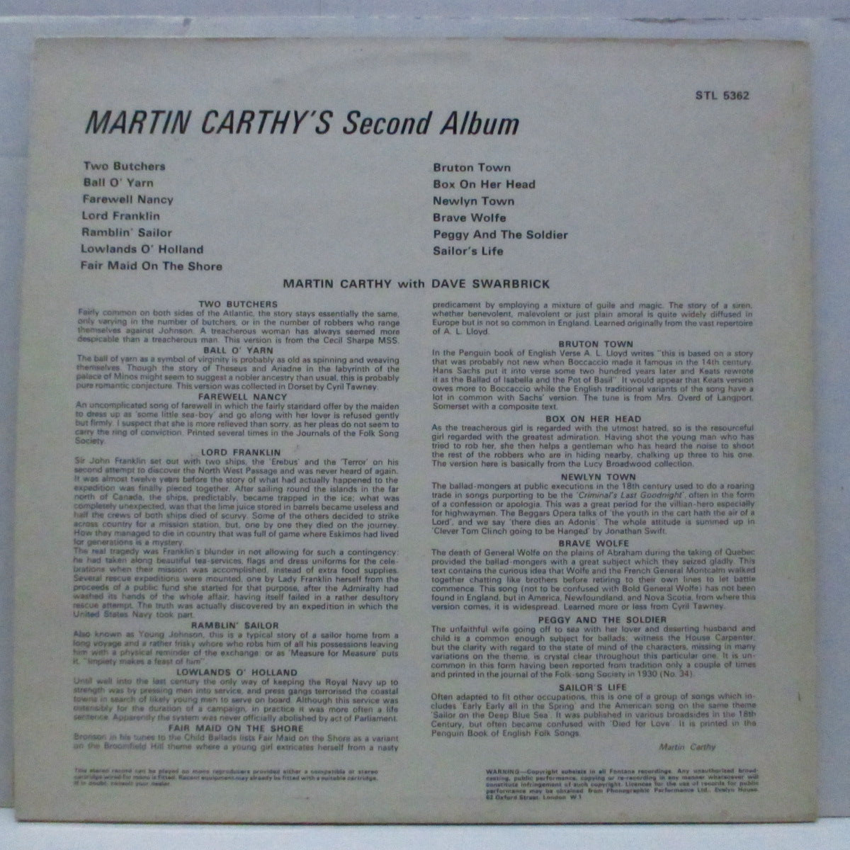 MARTIN CARTHY (マーティン・カーシー) - Martin Carthy's Second Album (UK オリジナル「黒銀ラベ」ステレオLP/両面コーティングジャケ)