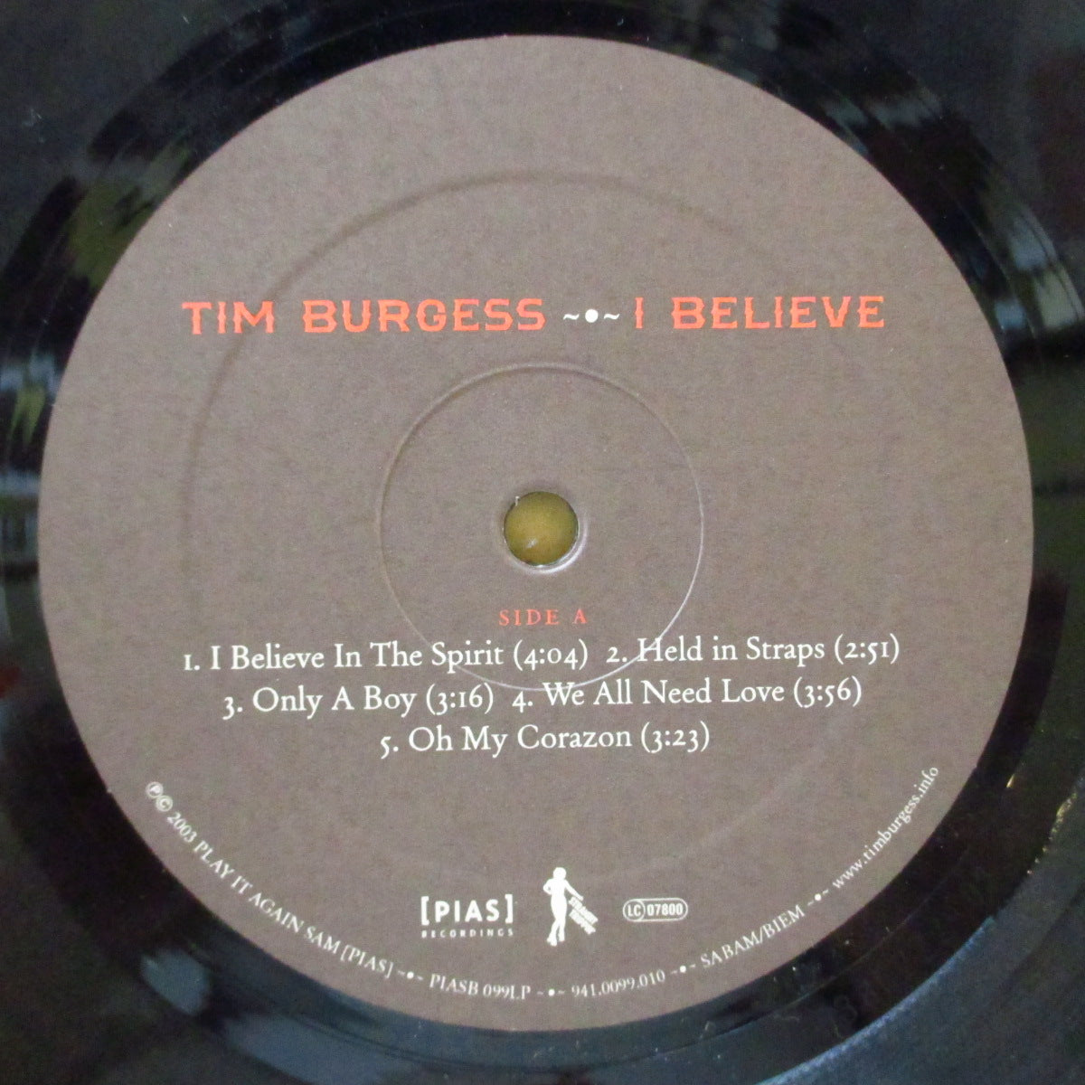 TIM BURGESS (ティム・バージェス) - I Believe (EU オリジナル180グラム重量 LP) '03年1stソロアルバム