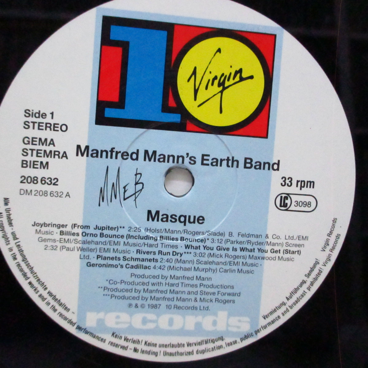 MANFRED MANN'S EARTH BAND (マンフレッド・マンズ・アース・バンド) - Masque : Songs And Planets (EU オリジナル LP+インナー)'87年13枚目のスタジオアルバム !