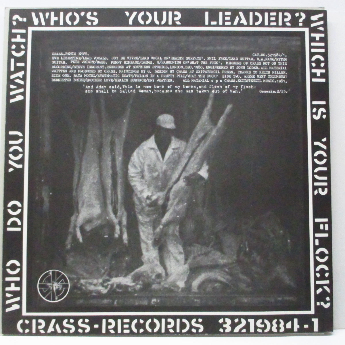 CRASS (クラス) - Penis Envy (UK 90's 再発「白黒反転ラベ」LP/「No more than」ポスタージャケ)
