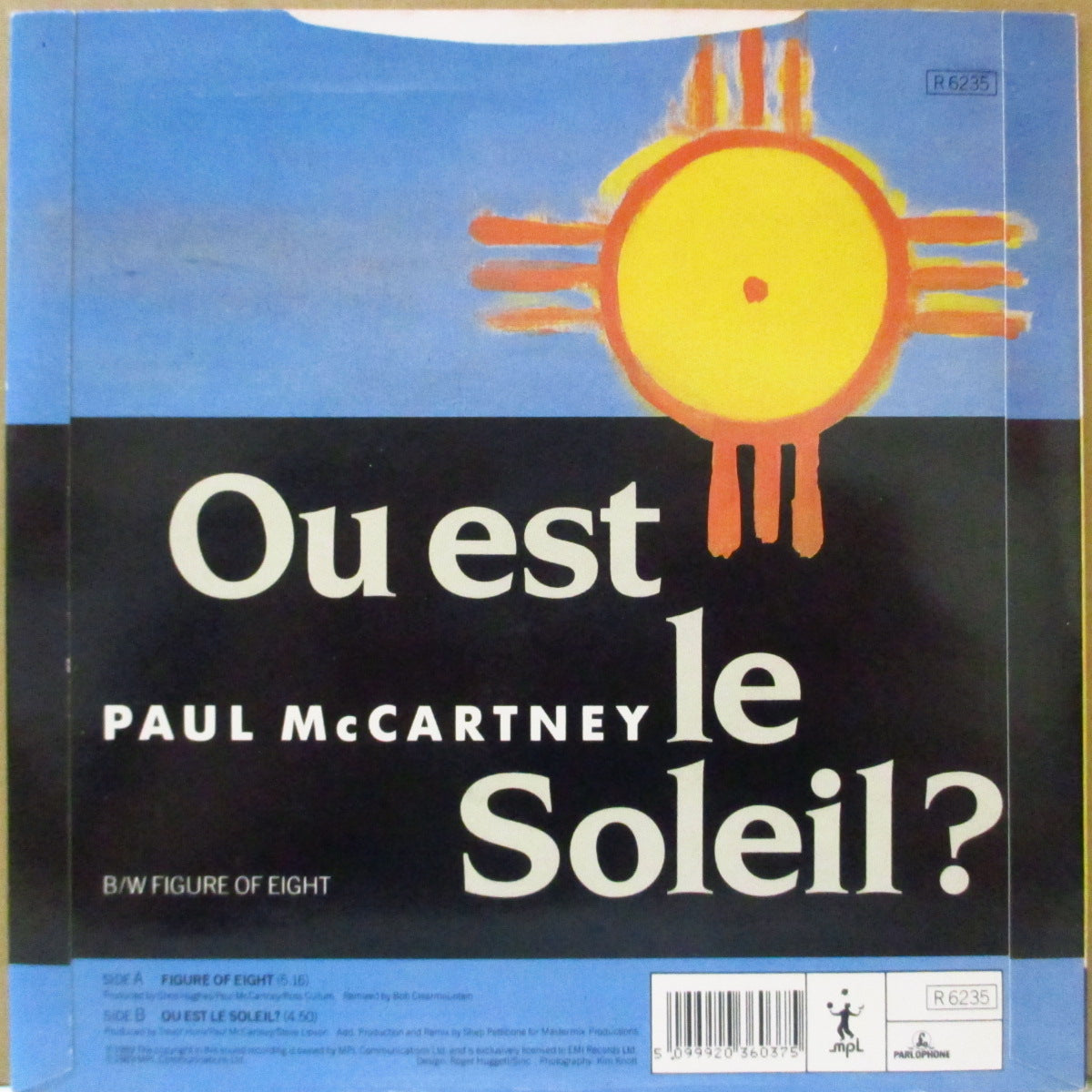 PAUL McCARTNEY (ポール・マッカートニー) - Figure Of Eight (UK '89 再発「銀プラスチックラベ・フラットセンター」 7インチ+光沢固紙ジャケ)
