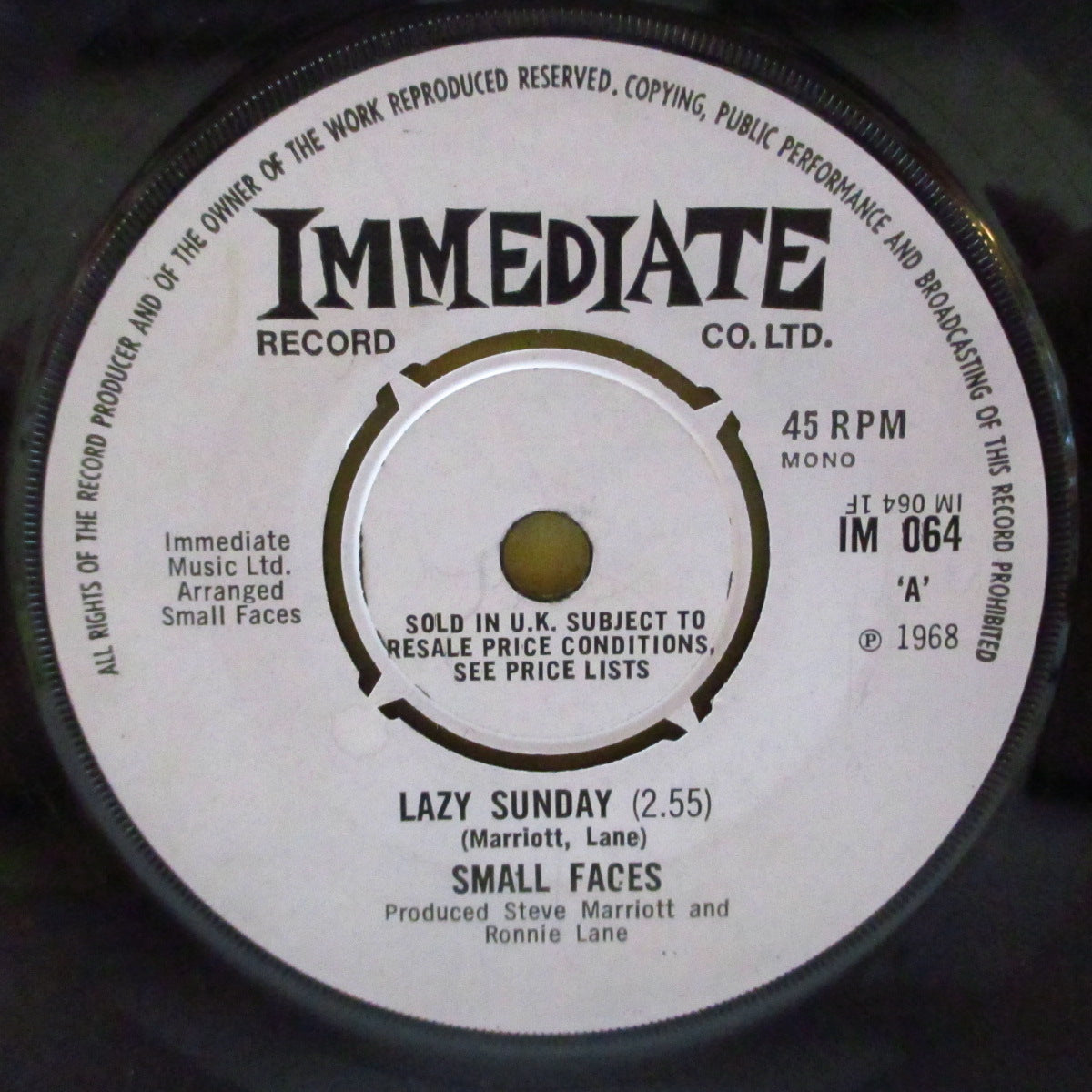 SMALL FACES (スモール・フェイセス) - Lazy Sunday (UK '68 オリジナル「ラウンドセンター」モノラル 7インチ+カンパニースリーブ)