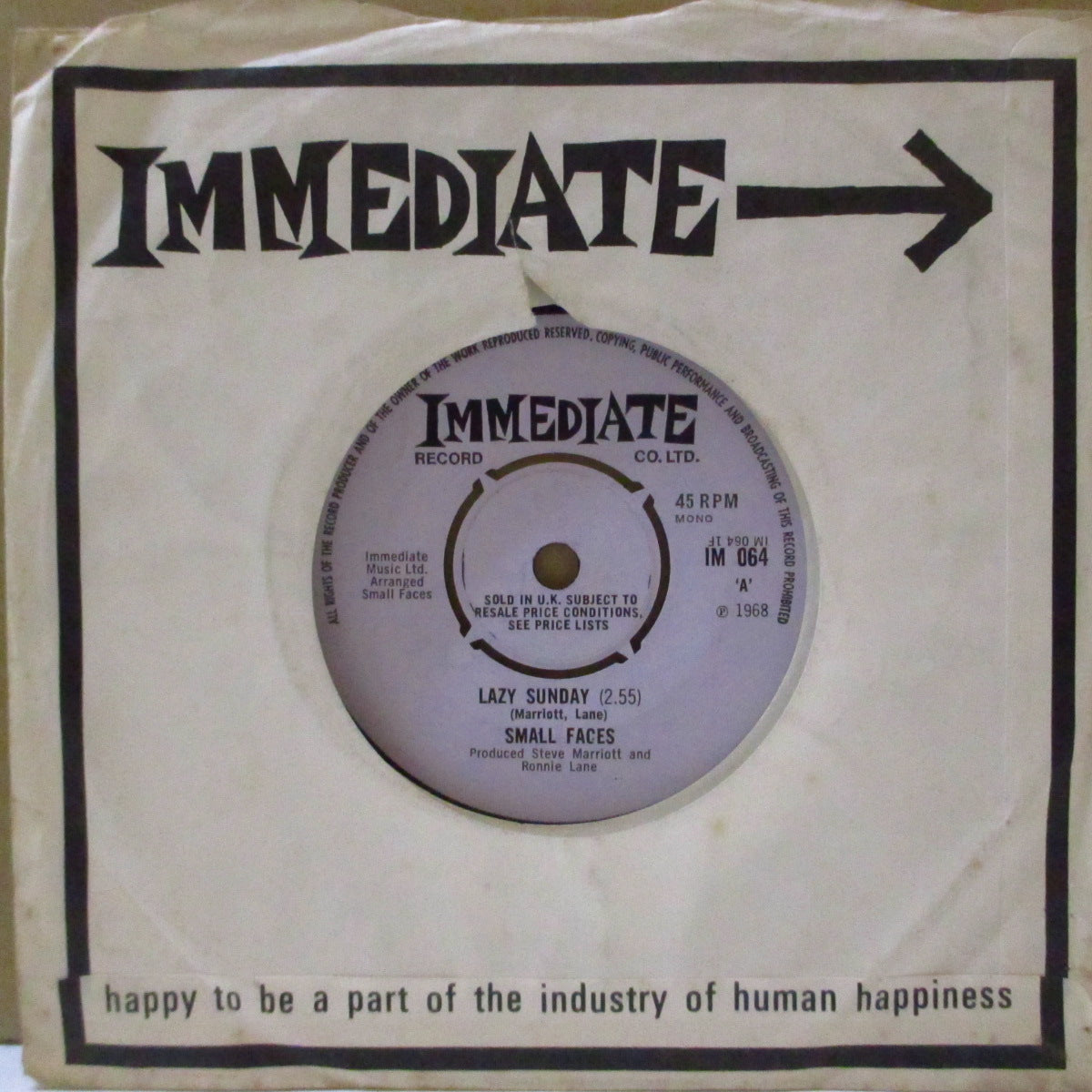 SMALL FACES (スモール・フェイセス) - Lazy Sunday (UK '68 オリジナル「ラウンドセンター」モノラル 7インチ+カンパニースリーブ)