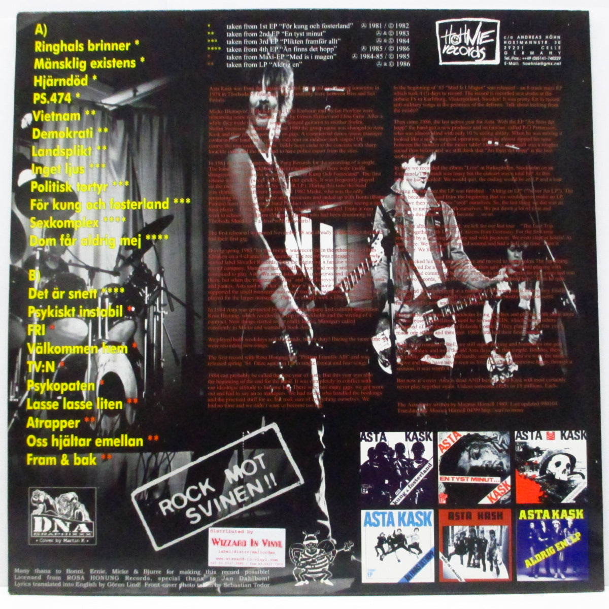 ASTA KASK (アスタ・カスク) - Rock Mot Svinen (German オリジナル「ブラックヴァイナル」LP+インサート)22曲入りベスト!