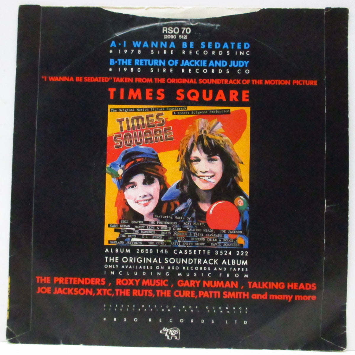RAMONES (ラモーンズ) - I Wanna Be Sedated (UK オリジナル 7"/光沢ソフト紙折り返しジャケ)「タイムズ・スクエア」サントラ !