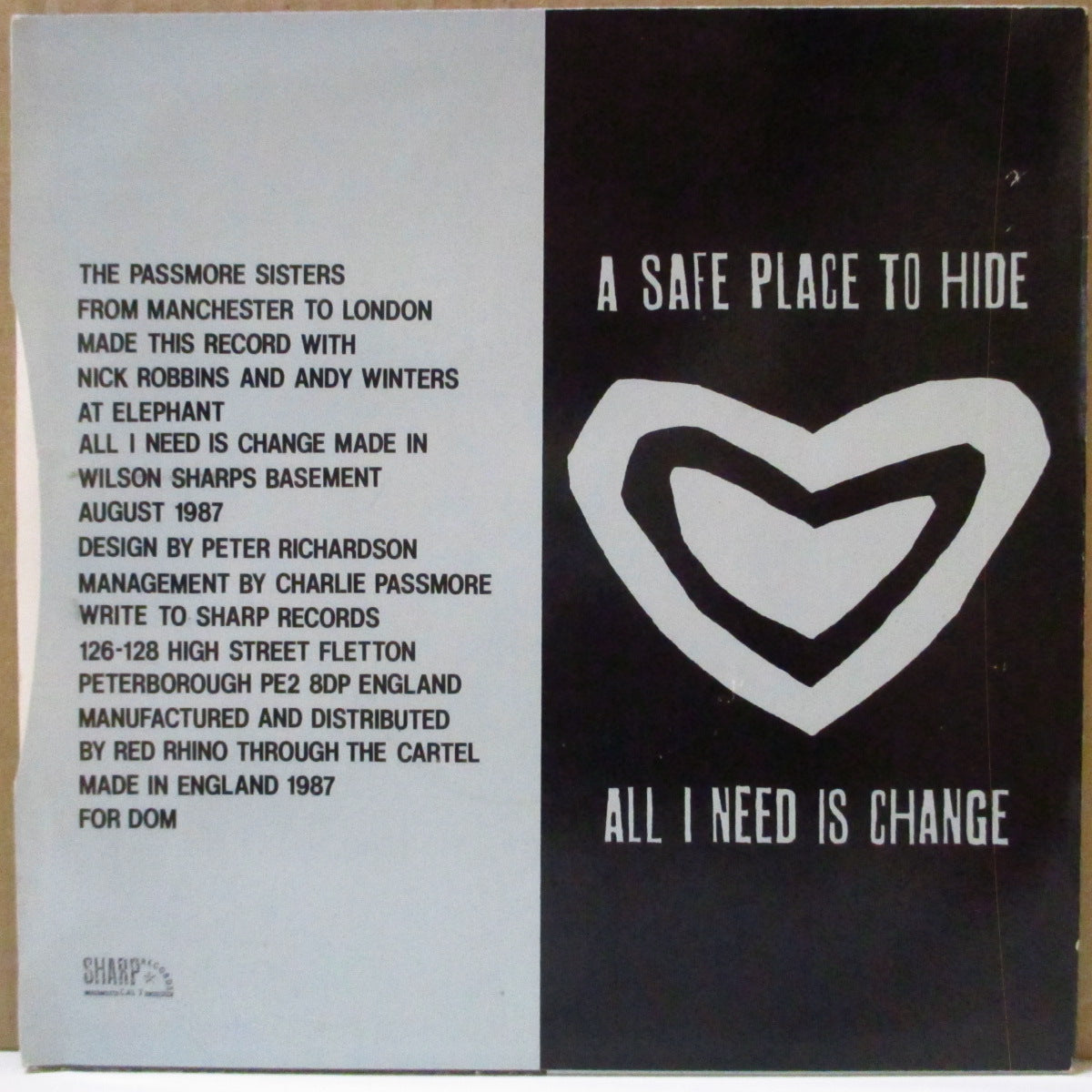 PASSMORE SISTERS, THE (パスモア・シスターズ) - A Safe Place To Hide (UK オリジナル 7インチ+光沢固紙ジャケ)