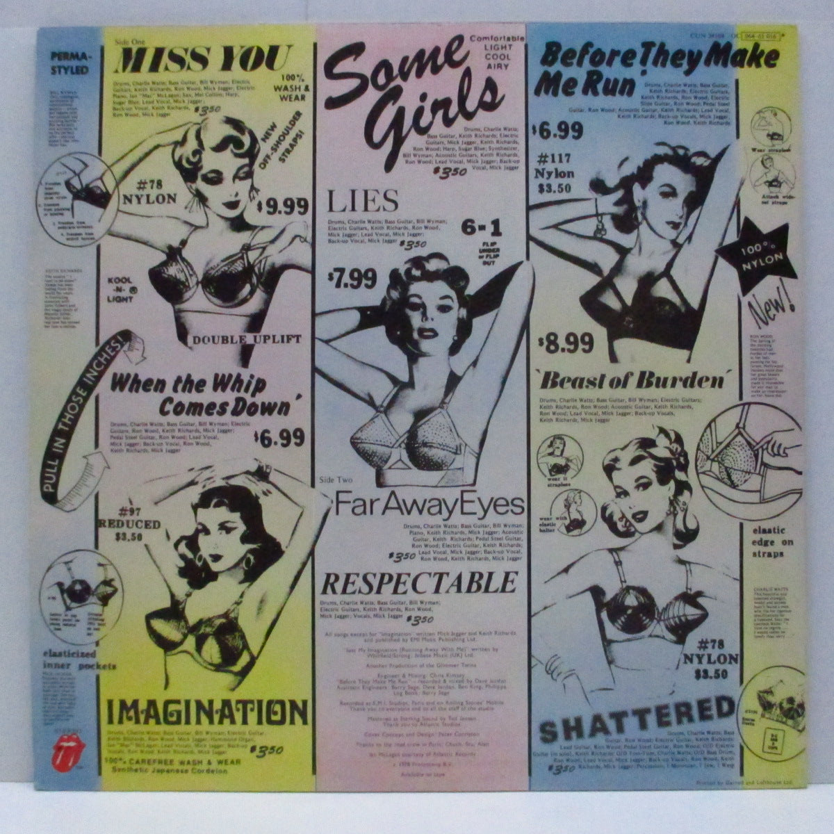 ROLLING STONES (ローリング・ストーンズ) - Some Girls (UK オリジナル LP+無修正インナー/「青タイトル」薄ピンク/薄緑/薄黄/薄青 ダイカットジャケ)
