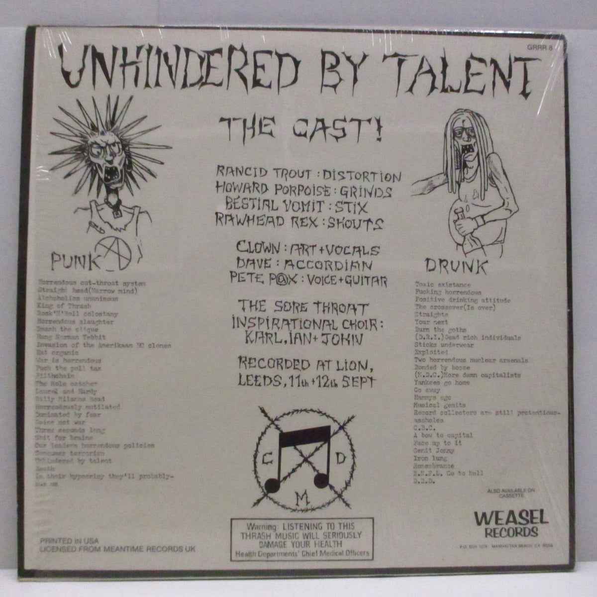 SORE THROAT (ソアー・スロウト) - Unhindered By Talent (US オリジナル LP+インサート)'88年ファースト!