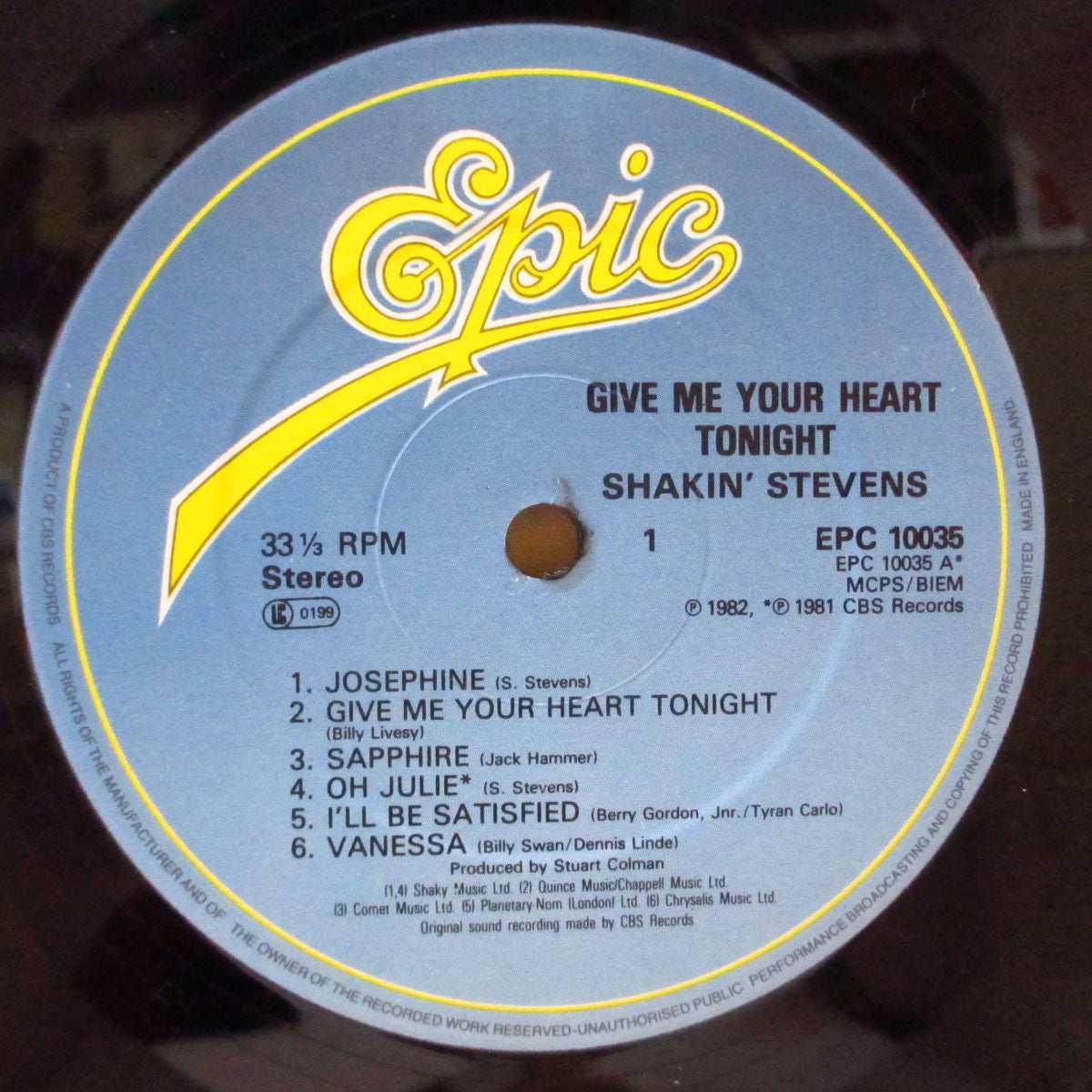 SHAKIN' STEVENS (シェイキン・スティーヴンス) - Give Me Your Heart Tonight (UK オリジナル LP/レアステッカー付きジャケ)