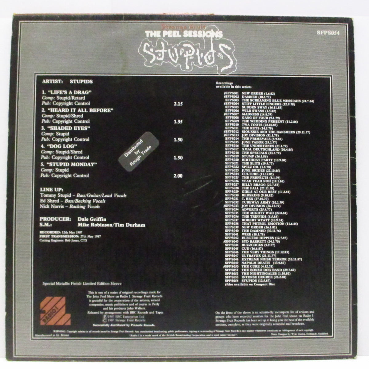 STUPIDS (ストゥーピッズ) - The Peel Sessions (UK 限定 「グレイ&ホワイト」ラベ 5 曲入り 12"/メタリックジャケ)インサート無し!