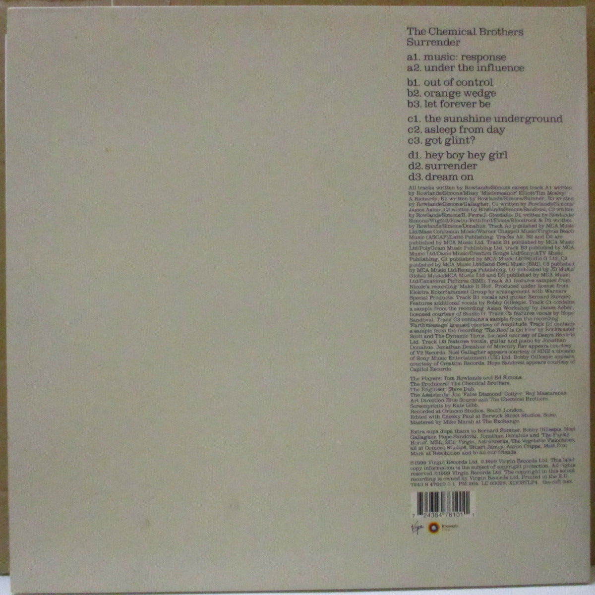 CHEMICAL BROTHERS, THE (ケミカル・ブラザーズ) - Surrender (UK オリジナル「bel BIEM"マーク入りラベ」 2xLP+インナー/光沢見開きジャケ)