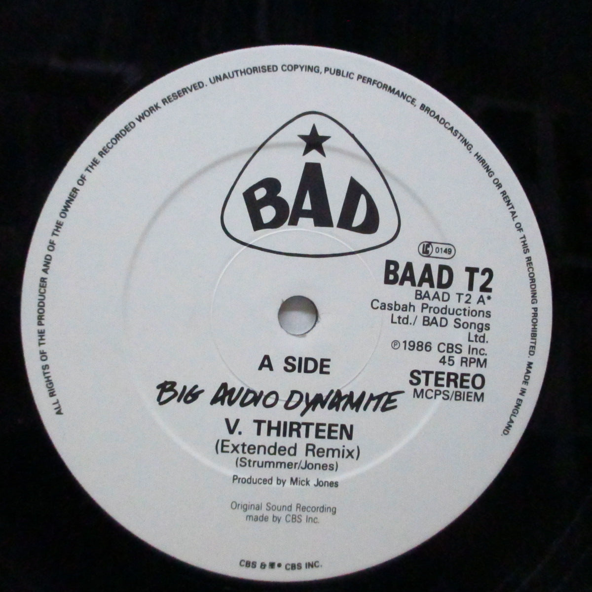 BIG AUDIO DYNAMITE (ビッグ・オーディオ・ダイナマイト) - V. Thirteen : Extended Remix +2 (UK オリジナル 12"+レア初回限定「BAD V13 ステンシル」)