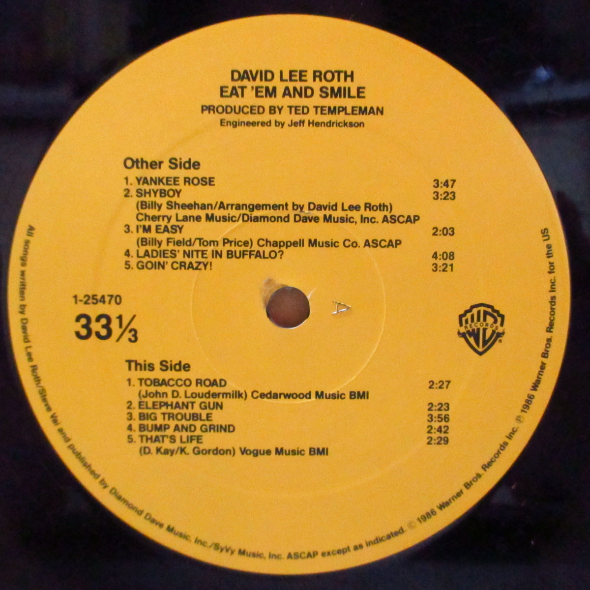 DAVID LEE ROTH (デイヴィッド・リー・ロス) - Eat 'Em And Smile (US オリジナル LP+ソフト紙インナー/バーコードあり光沢ジャケ) '86年1stソロアルバム