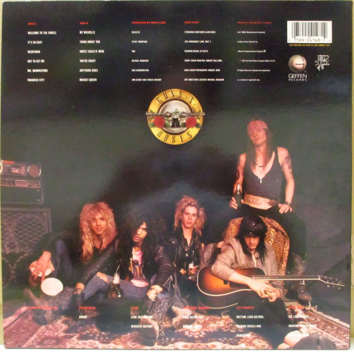 GUNS N' ROSES (ガンズ・アンド・ローゼズ) - Appetite For Destruction (US 初回オリジナル「Allied社プレス」LP+GHS 24148 品番インナー/「発禁レイプジャケ」-刺青ステッカー欠) '87年名作1stアルバム