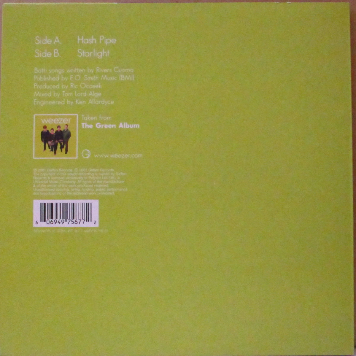 WEEZER (ウィーザー) - Hash Pipe (UK '01 初回限定「グリーンヴァイナル」 7インチ+レアステッカー付きミスプリント光沢固紙ジャケ)
