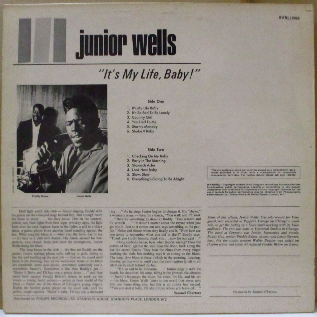 JUNIOR WELLS (ジュニア・ウェルズ) - It's My Life, Baby ! (UK '66 Vanguard社再発ステレオ LP/両面コーティング・ジャケ名作ライブアルバム。近年稀な美品