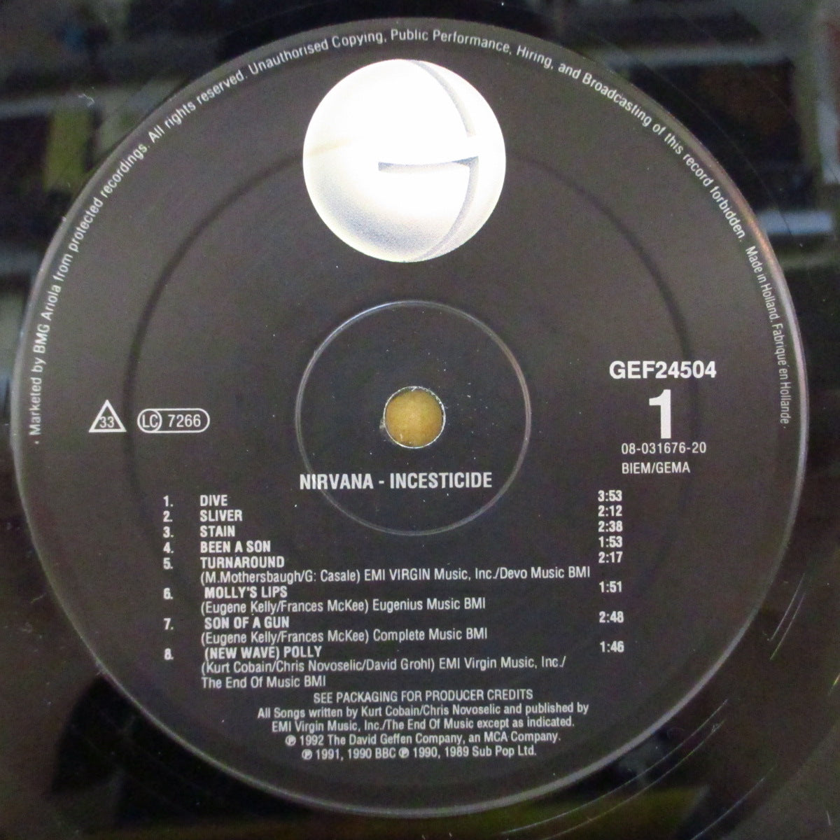 NIRVANA (ニルヴァーナ) - Incesticide (EU オリジナル「GEFFEN RECORDS表記無しラベ」 LP+インナー/レアステッカー付ジャケ) '92年レアトラック・コンピレーション