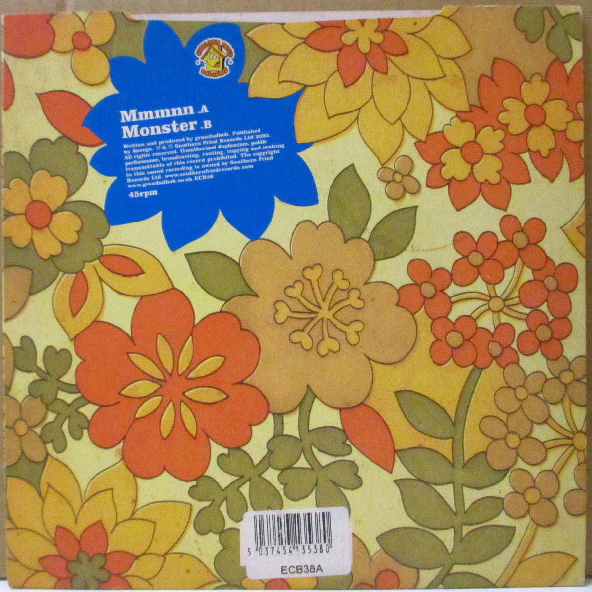 GRANDADBOB (グランダッドボブ) - Mmmnn (UK '03 限定「クリアオレンジヴァイナル」 7インチ+ナンバリング入りざら紙ジャケ, 固紙インサート)