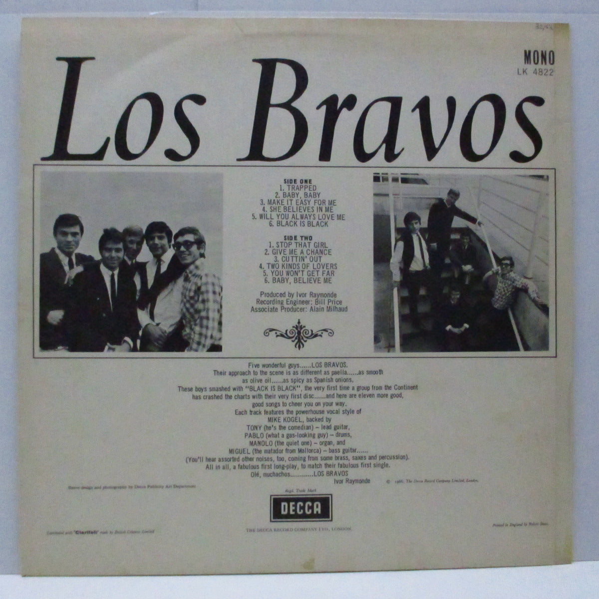 LOS BRAVOS (ロス・ブラボス) - Black Is Black (UK オリジナル「モノラル」LP/C表面コーティングジャケ) スペインのビートグループ !