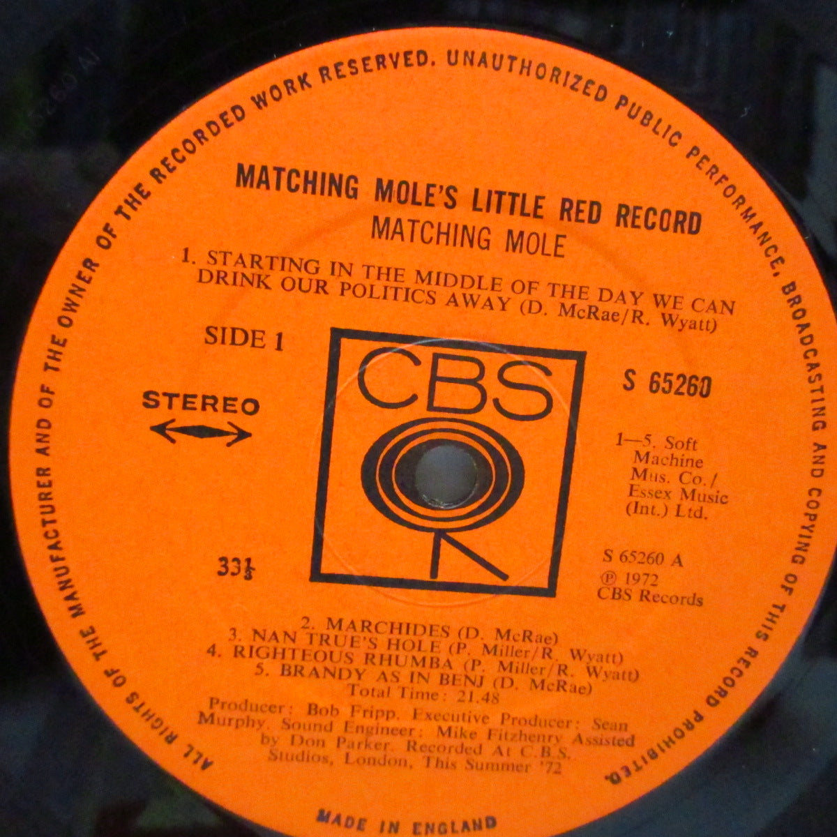 MATCHING MOLE (マッチング・モール) - Little Red Record (UK オリジナル「オレンジラベ」LP+赤インナー)