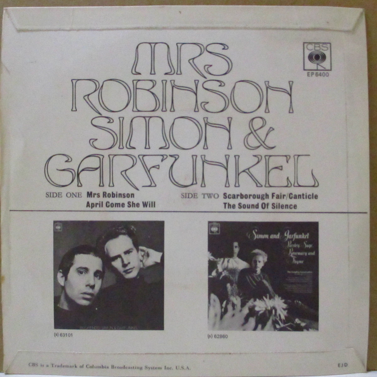 SIMON & GARFUNKEL (サイモン&ガーファンクル) - Mrs. Robinson (UK '68 オリジナル「フラットセンター」4曲入り 7インチ+表面コーティングジャケ)