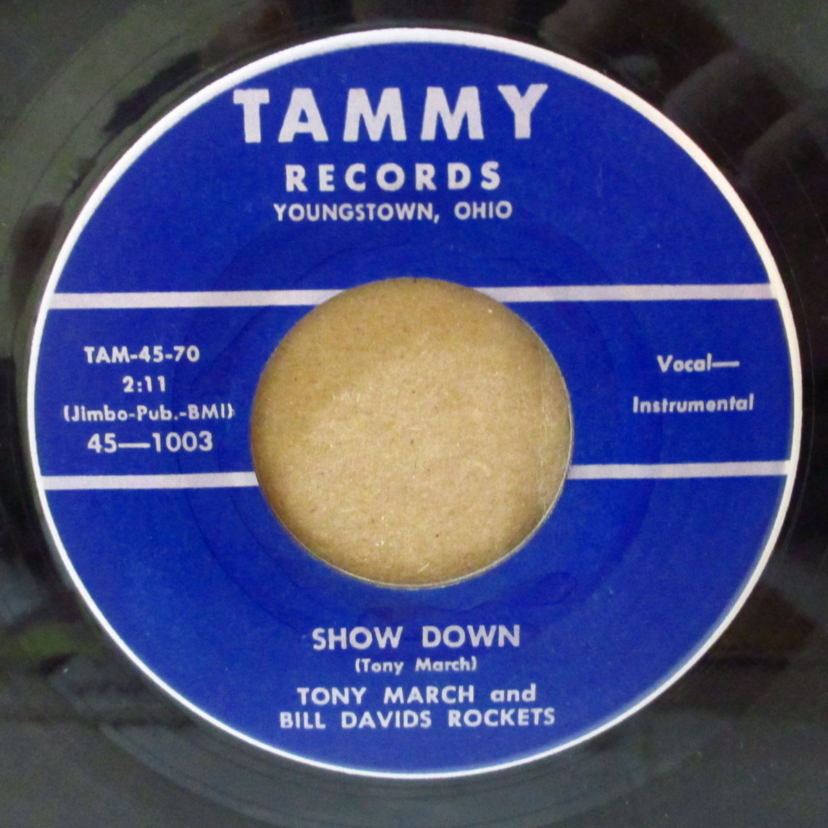 TONY MARCH & BILL DAVIS ROCKETS (トニー・マーチ &ビル・デイヴィス・ロケッツ) - Show Down (US '58 セカンドプレス「ラベ周に銀線入りラベ」7インチ)ラスベガス・グラインド系ロッキン・ティティシェイク