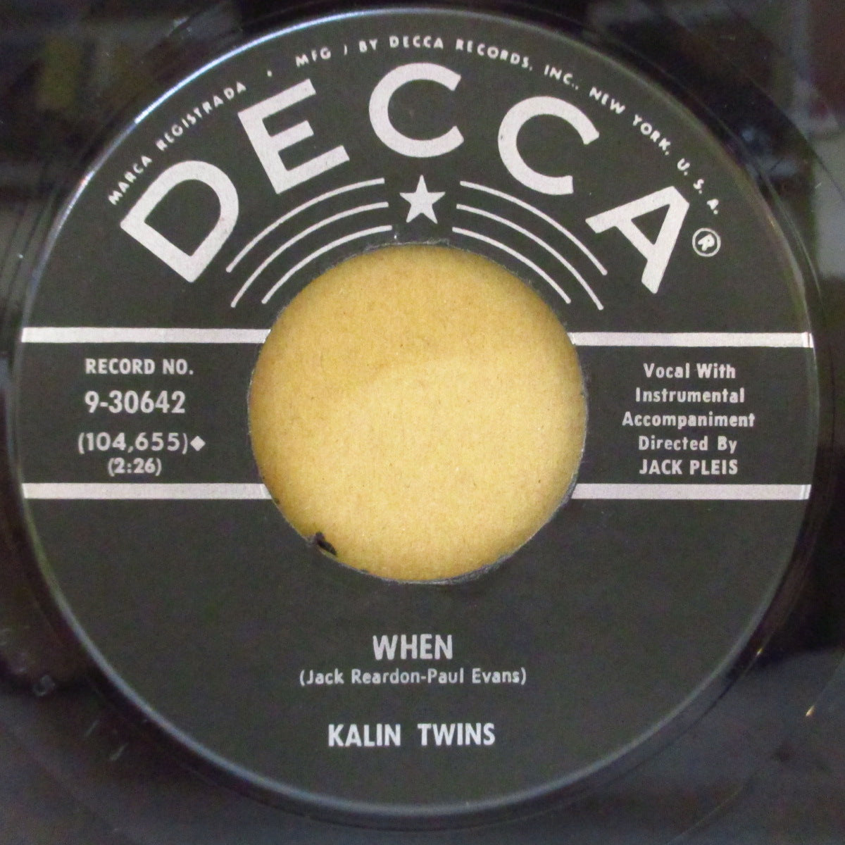 KALIN TWINS (カリン・ツインズ) - When (US '58 セカンドプレス「 星ラベ」7インチ)全英1位の一発大ヒット