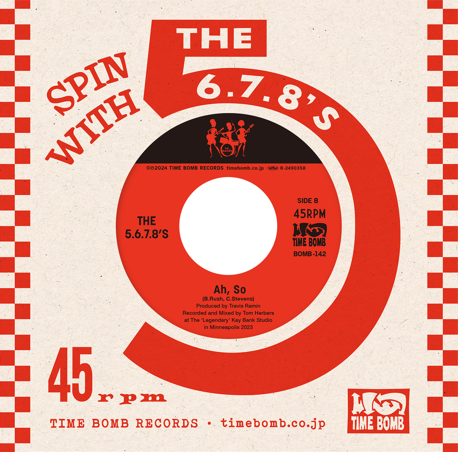 5.6.7.8’S , The (ザ・ファイブ・シックス・セブン・エイツ) - Mahjong A Go-Go / Ah, So (Japan タイムボム 500枚限定ジャケ付「黒盤」 7インチ/New) 完売御礼-Sold Out